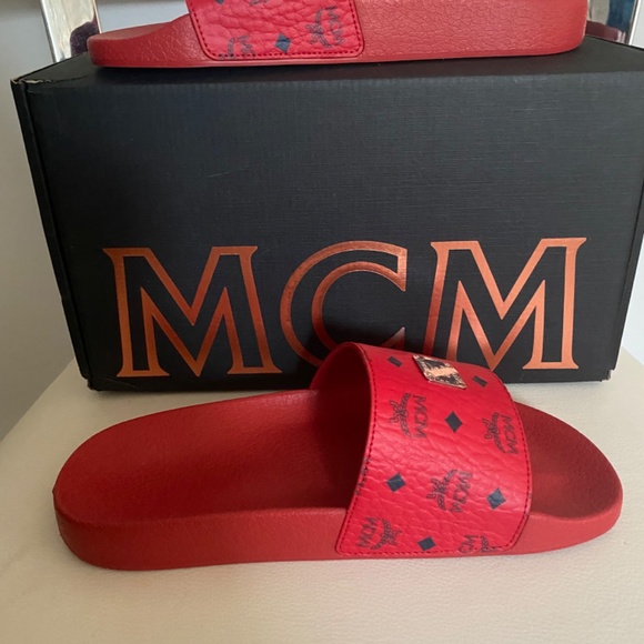 MCM Monogram Print Rubber Slides - Picture 2 of 4